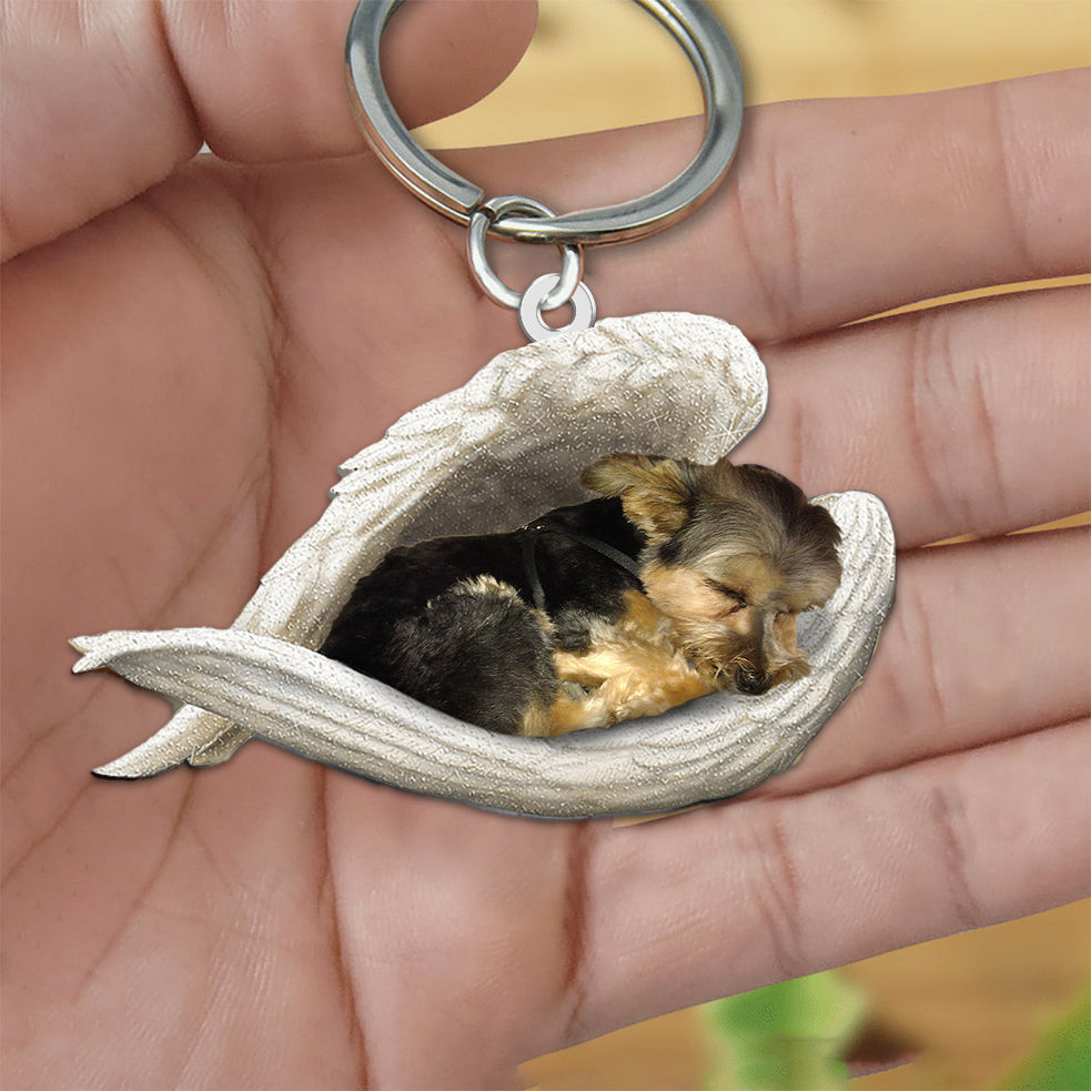Morkie Sleeping Angel Acrylic Keychain