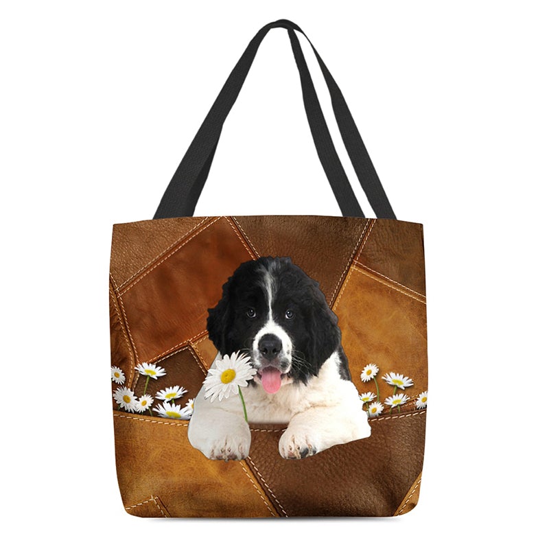 Newfoundland Holding Daisy All Over Printed Tote Bag