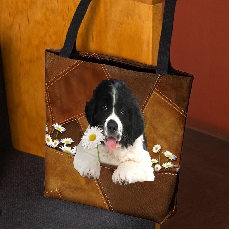 Newfoundland Holding Daisy All Over Printed Tote Bag