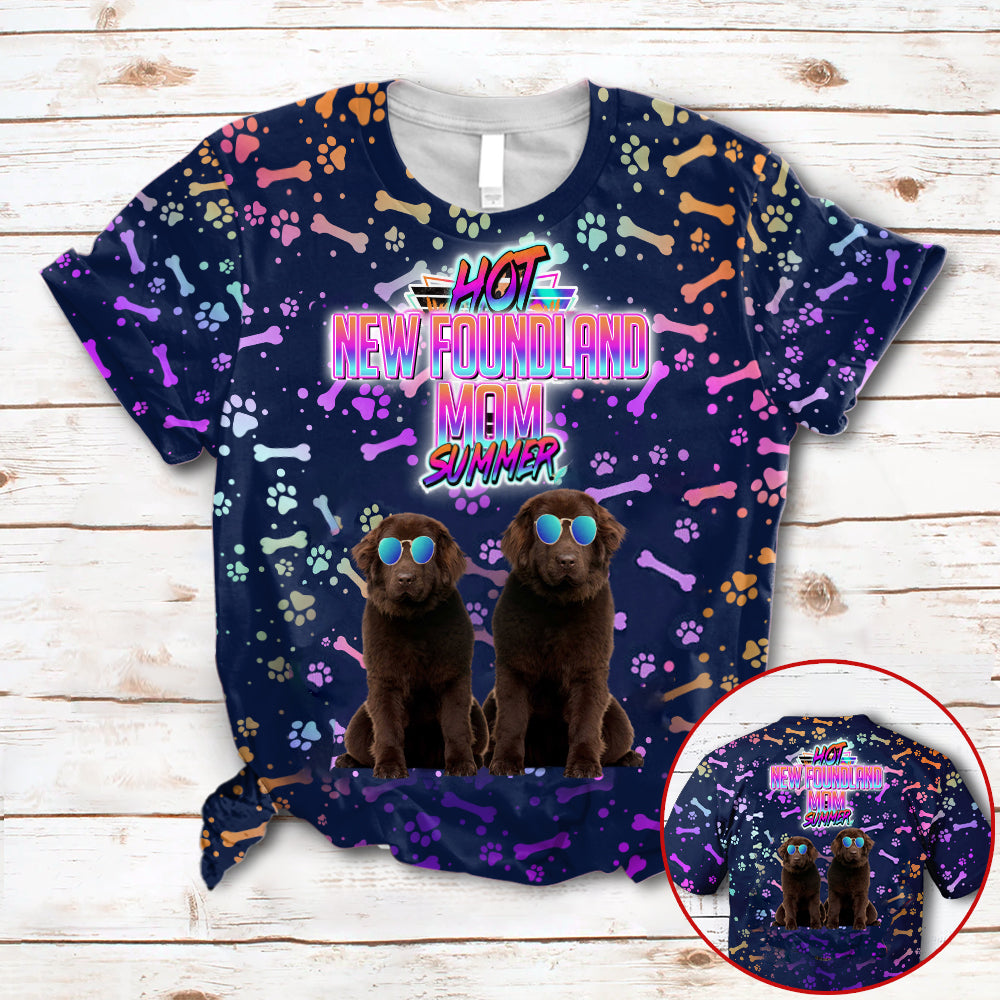 Hot New foundland Mom Summer Neon Tropical Desing 3D All Over Print T-Shirt