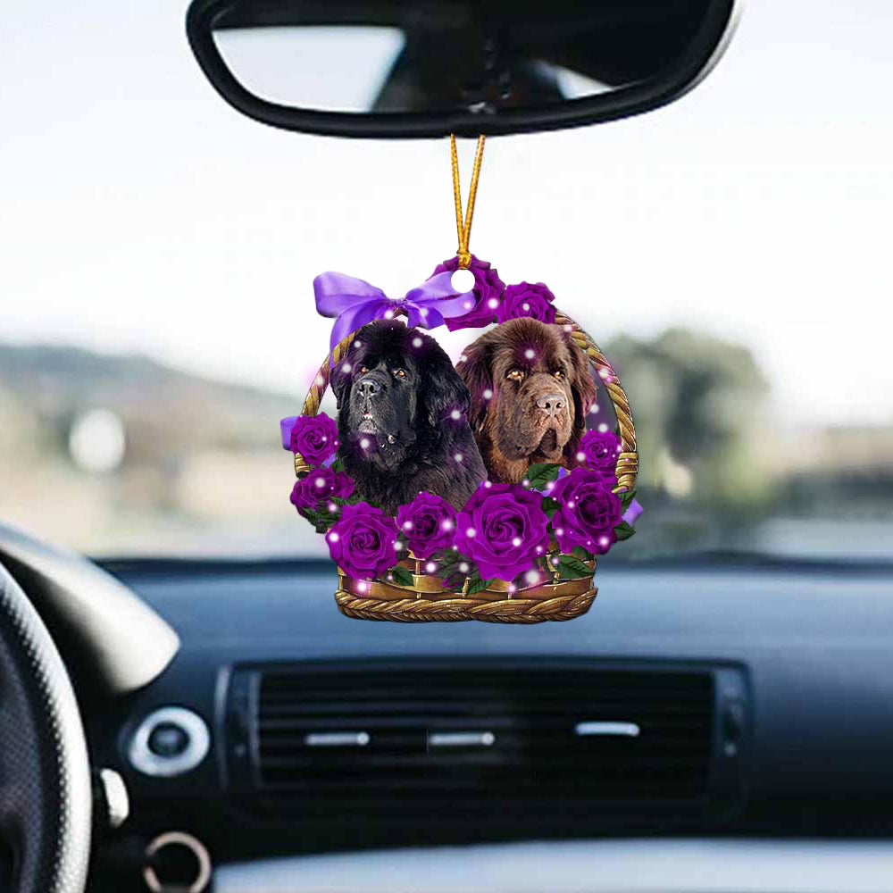 Newfoundland Rose Wicker Basket Car Hanging Ornament