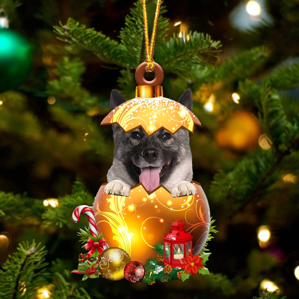 Norwegian Elkhound In Golden Egg Christmas Ornament