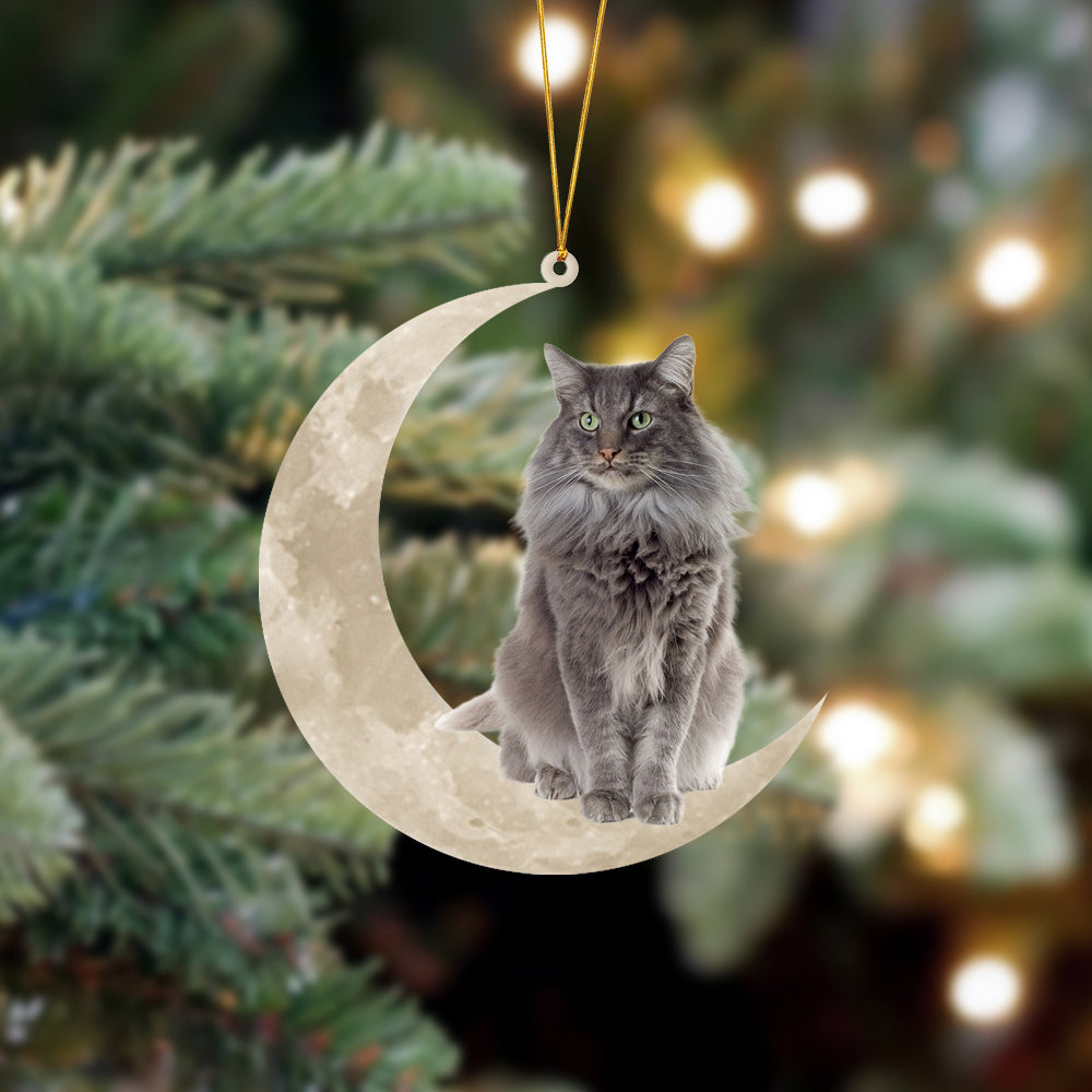 Norwegian Forest Cat Sits On The Moon Hanging Ornament