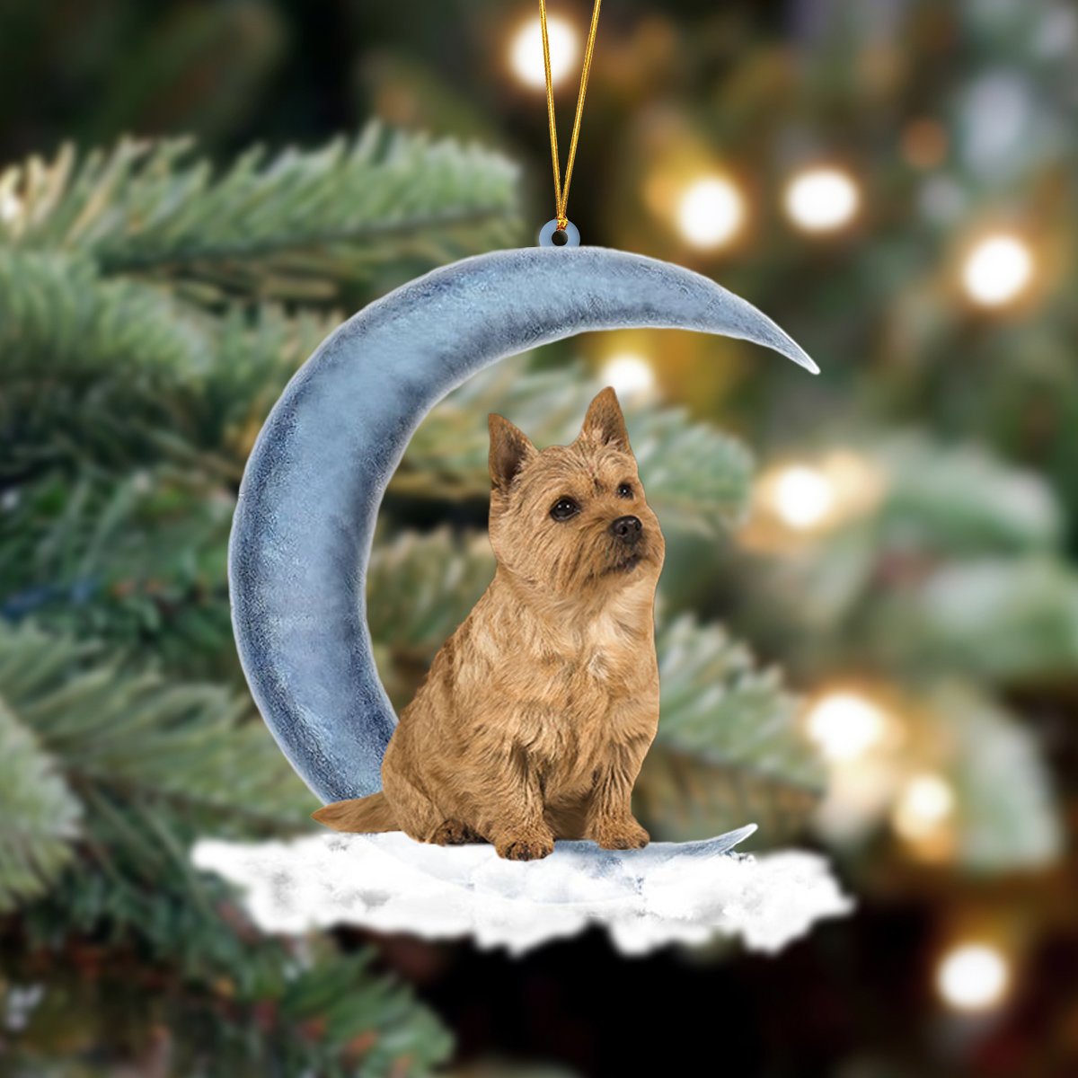Norwich Terrier Sits On The Moon Hanging Ornament