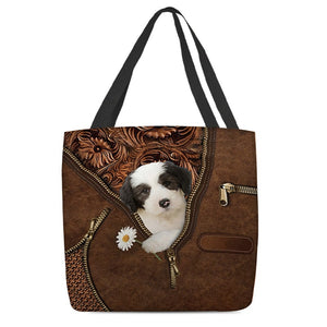 Old English Sheepdog Holding Daisy Tote Bag