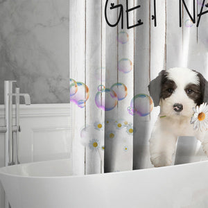 Old English Sheepdog Get Naked Daisy Shower Curtain