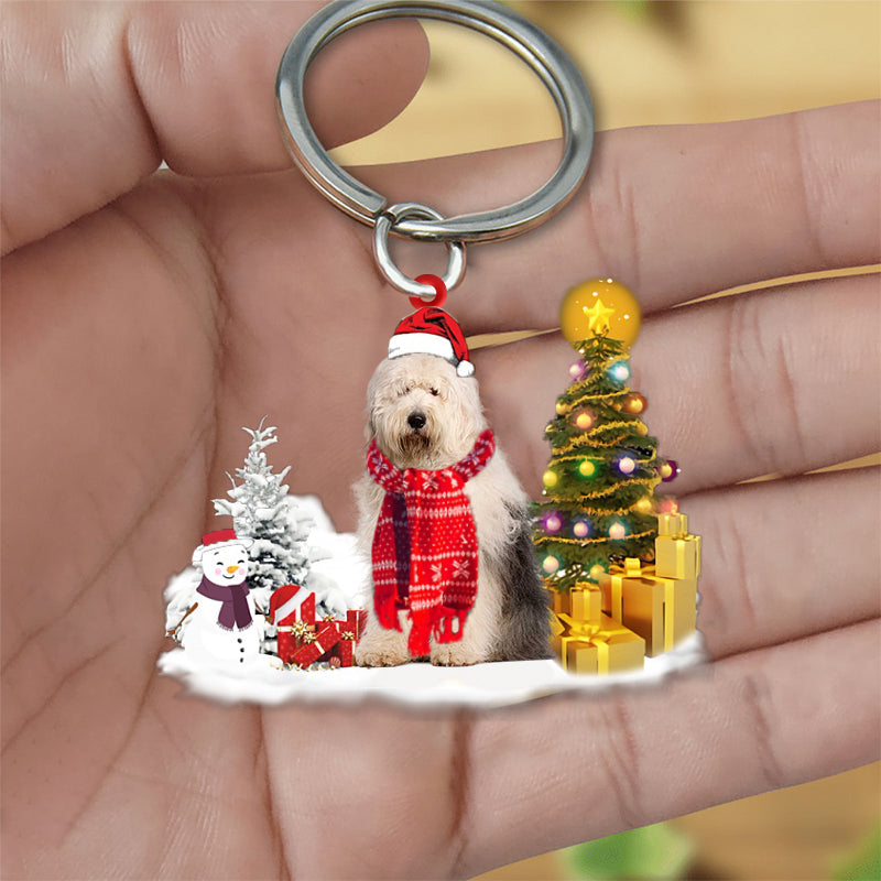 Old English Sheepdog Early Merry Christma Acrylic Keychain