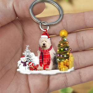 Old English Sheepdog Early Merry Christma Acrylic Keychain