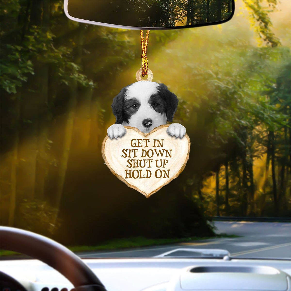 Old English Sheepdog Heart Shape Get In Car Hanging Ornament