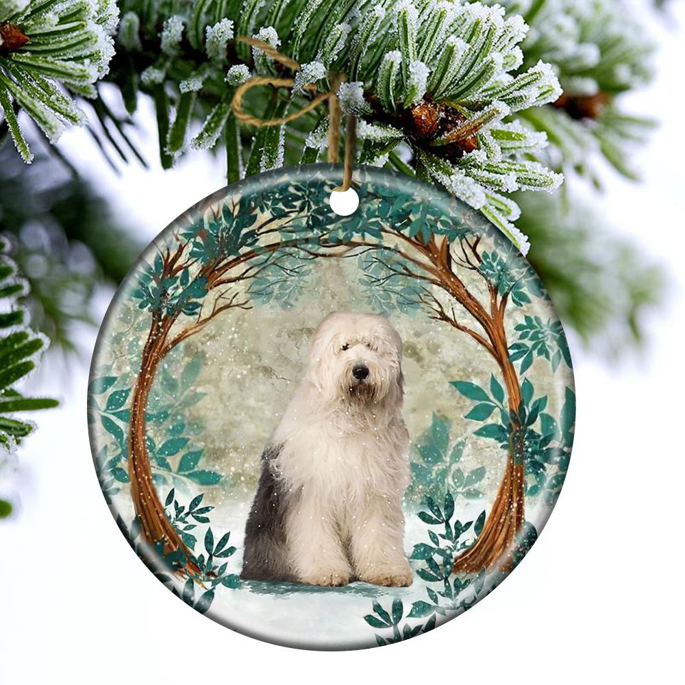 Old English Sheepdog Among Forest Porcelain/Ceramic Ornament
