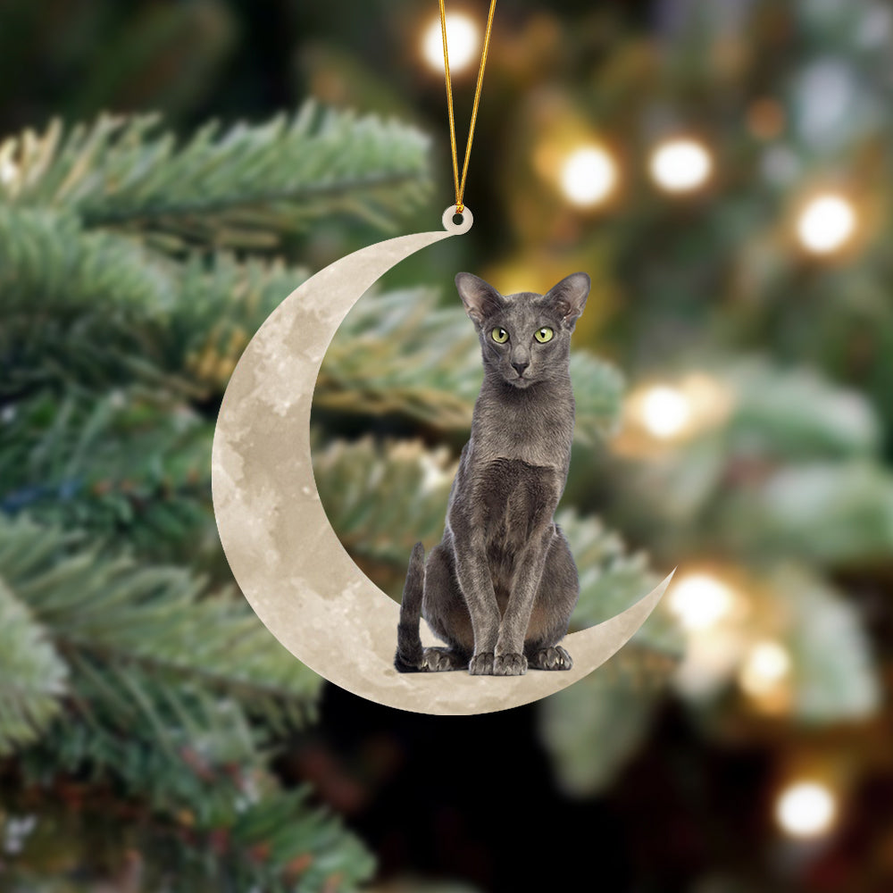 Oriental Shorthair Cat Sits On The Moon Hanging Ornament