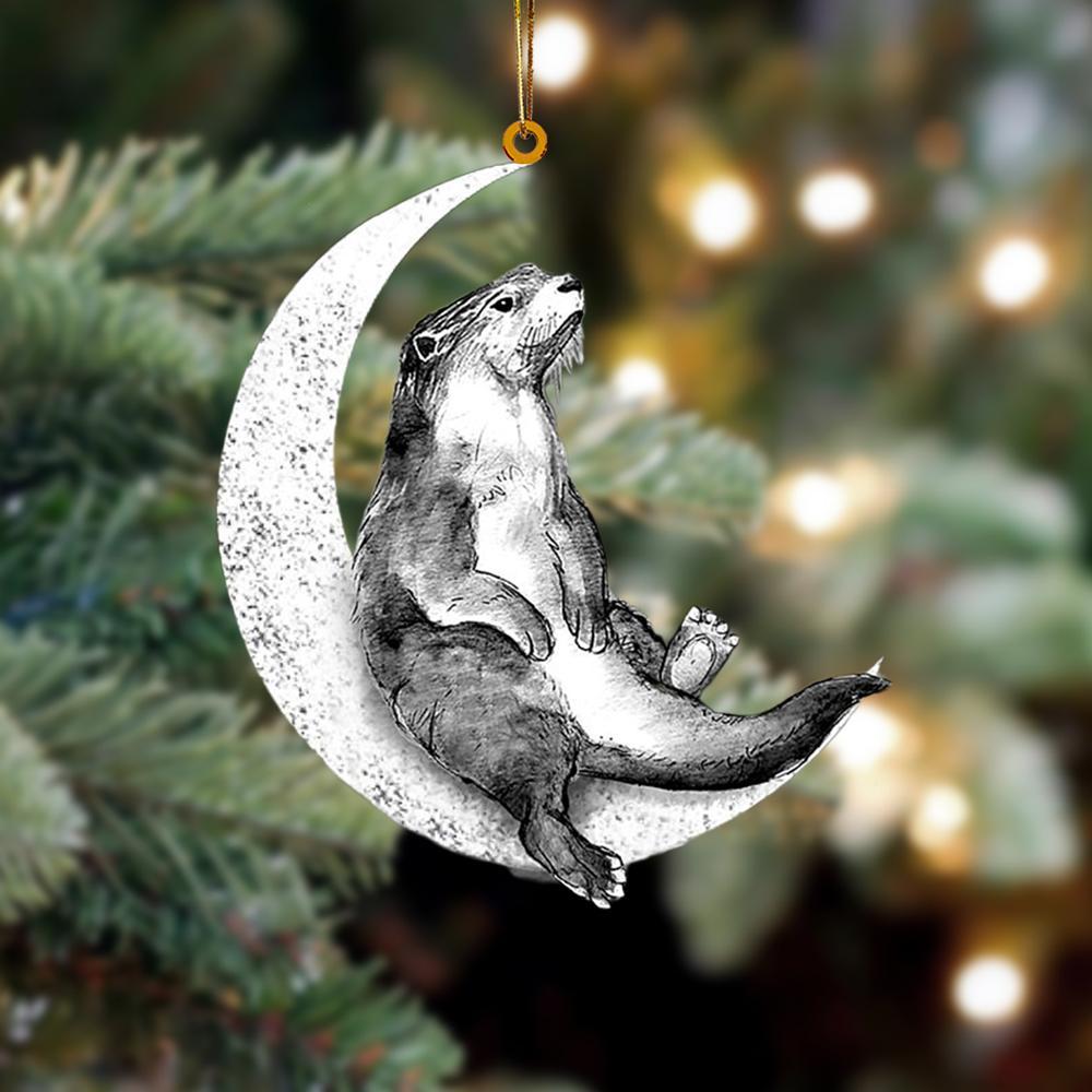Otter Sits On The Moon Hanging Ornament