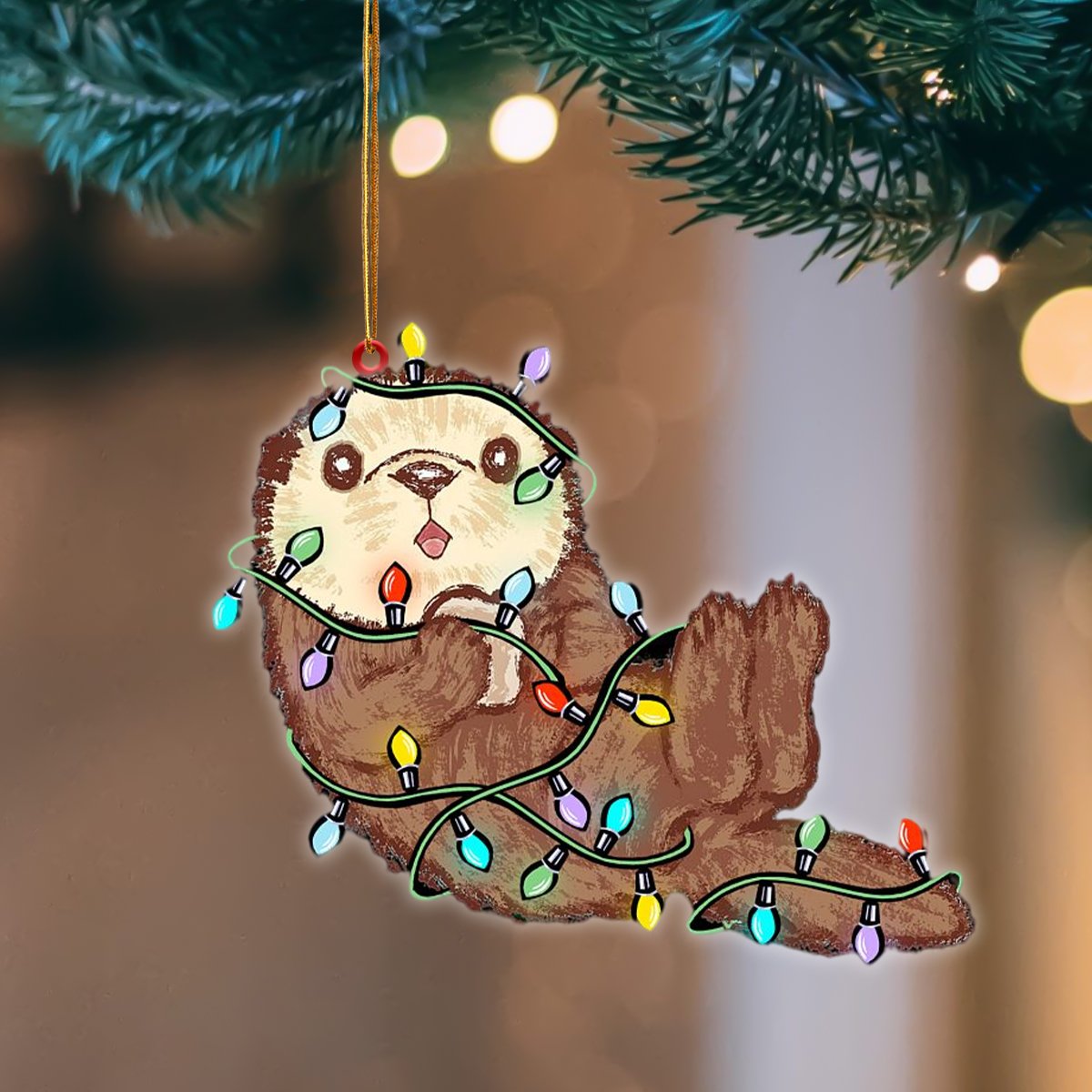 Otter Christmas Light Hanging Ornament