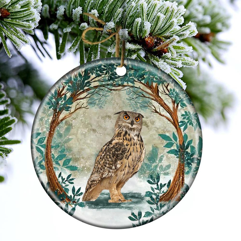 Owl Among Forest Porcelain/Ceramic Ornament