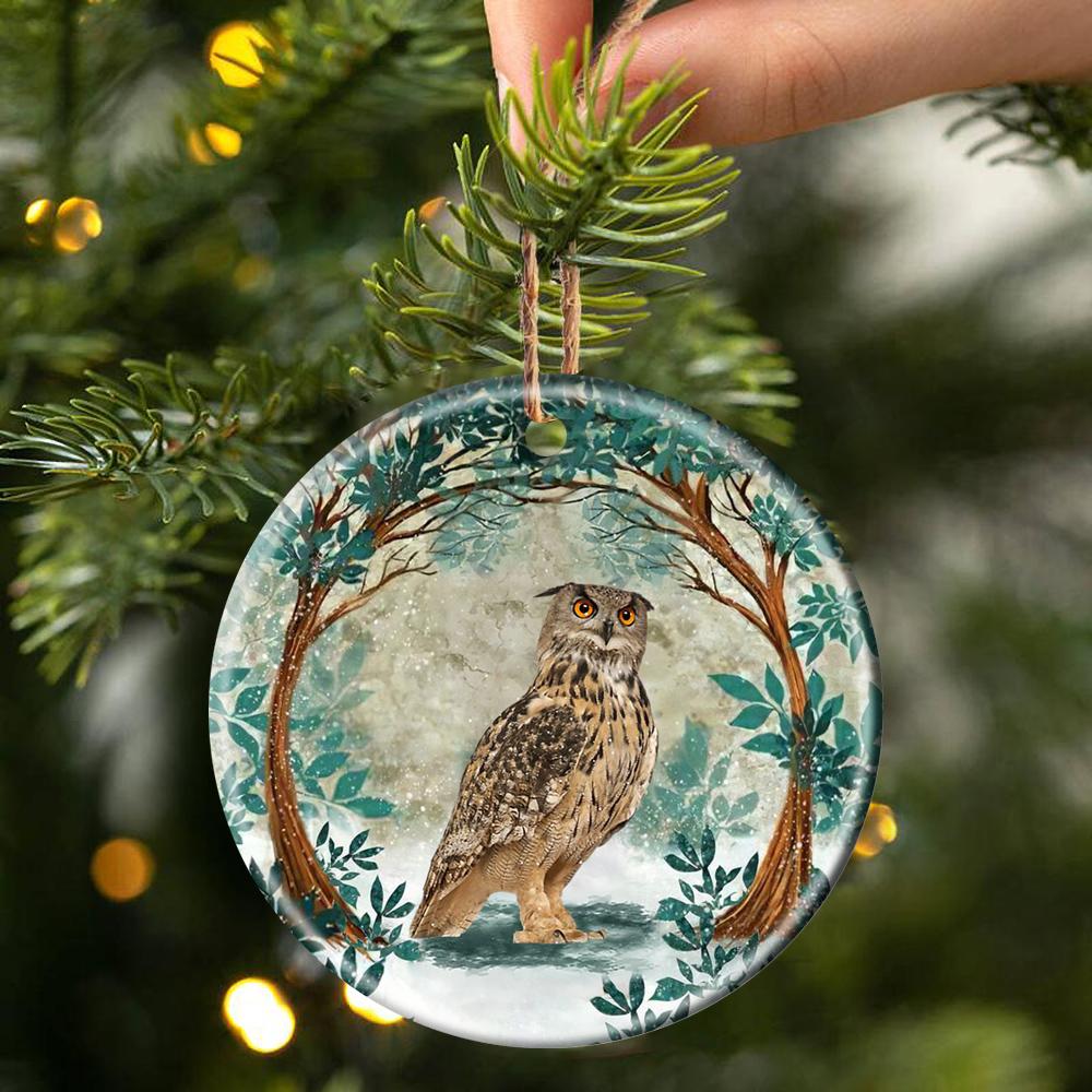 Owl Among Forest Porcelain/Ceramic Ornament
