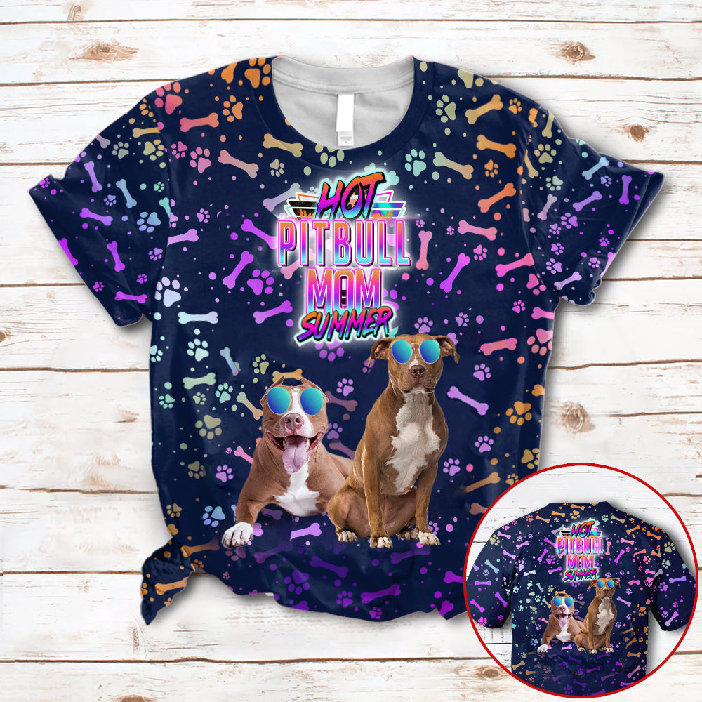 Hot PITBULL Mom Summer Neon Tropical Desing 3D All Over Print T-Shirt