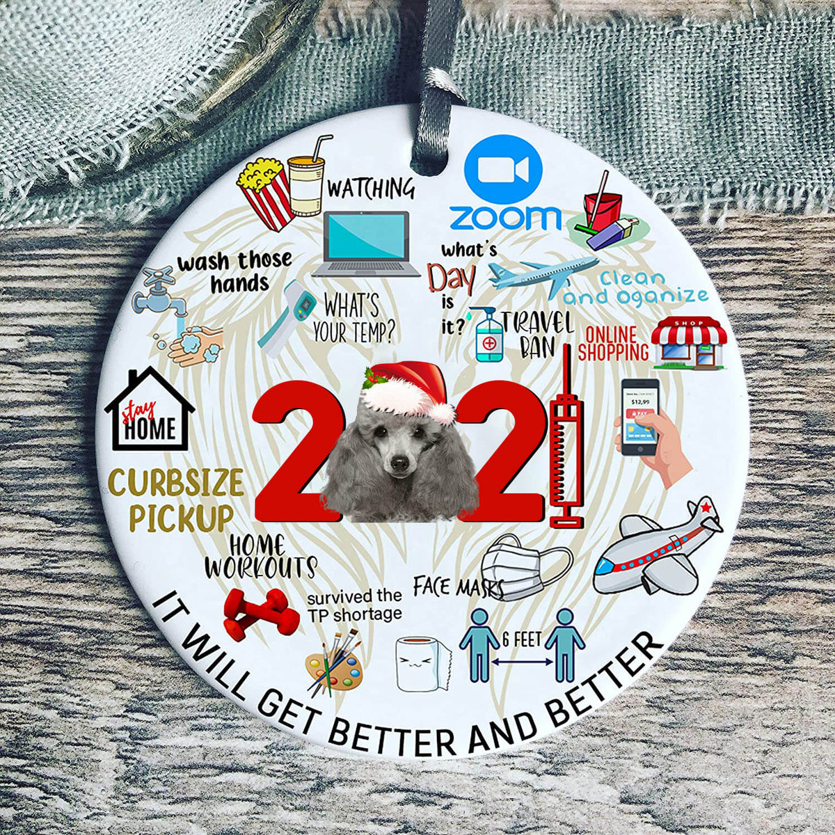 Poodle Covid Commemorative Ornament 2021 Christmas Tree Ornaments