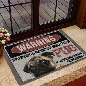 THIS PROPERTY IS PROTECTED BY HIGHLY TRAINED Fawn Pug Doormat