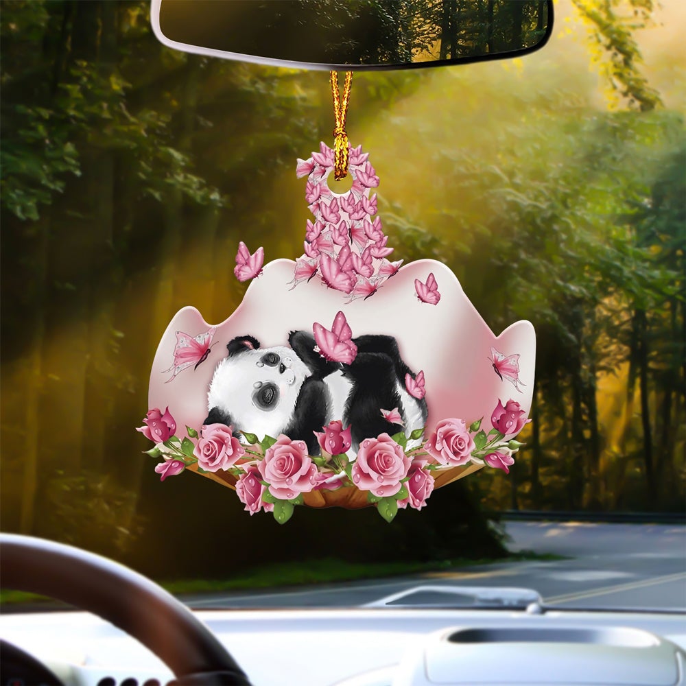Panda Sleeping In Rose Garden Car Hanging Ornament