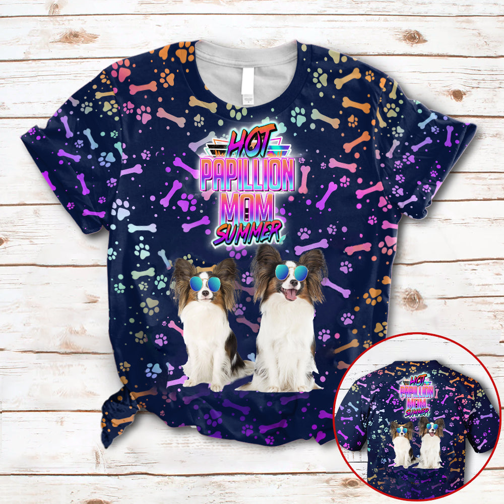 Hot Papillion Mom Summer Neon Tropical Desing 3D All Over Print T-Shirt