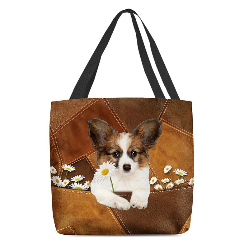 Papillon Holding Daisy All Over Printed Tote Bag