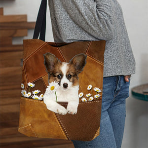Papillon Holding Daisy All Over Printed Tote Bag