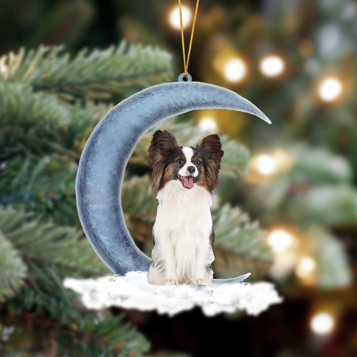 Papillon Sits On The Moon Hanging Ornament
