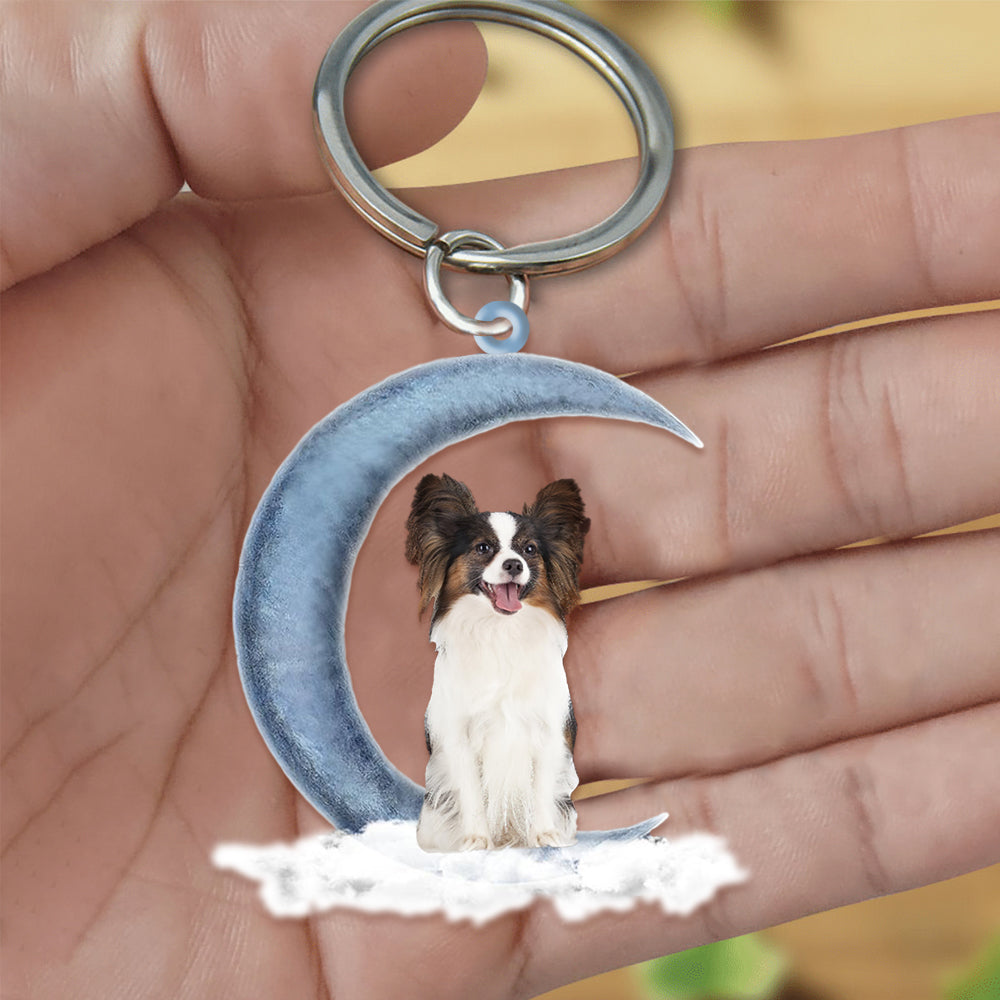 Papillon Dog On The Moon Flat Acrylic Keychain