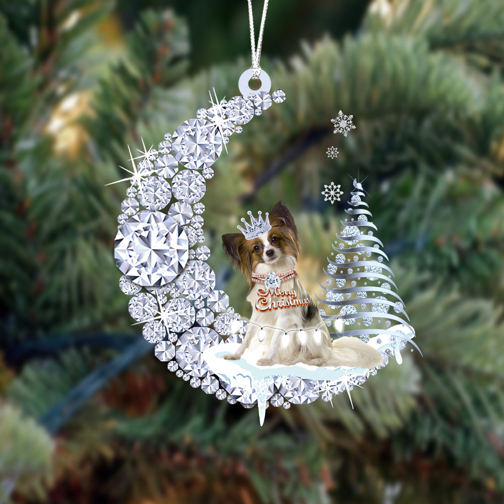 Papillon Diamond Moon Merry Christmas Ornament