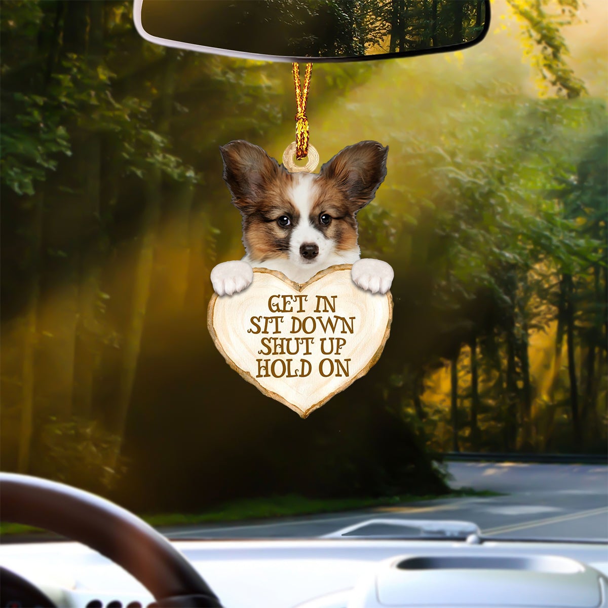 Papillon Heart Shape Get In Car Hanging Ornament