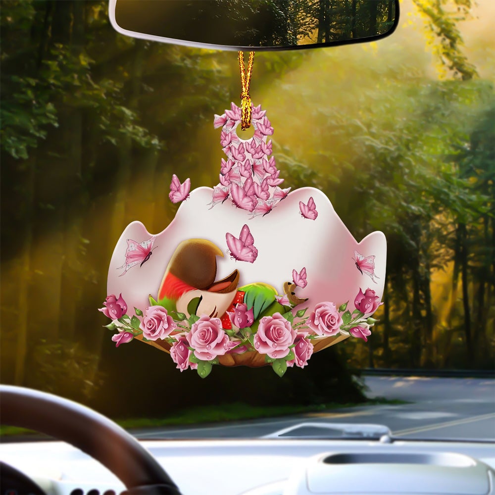 Parrot Sleeping In Rose Garden Car Hanging Ornament