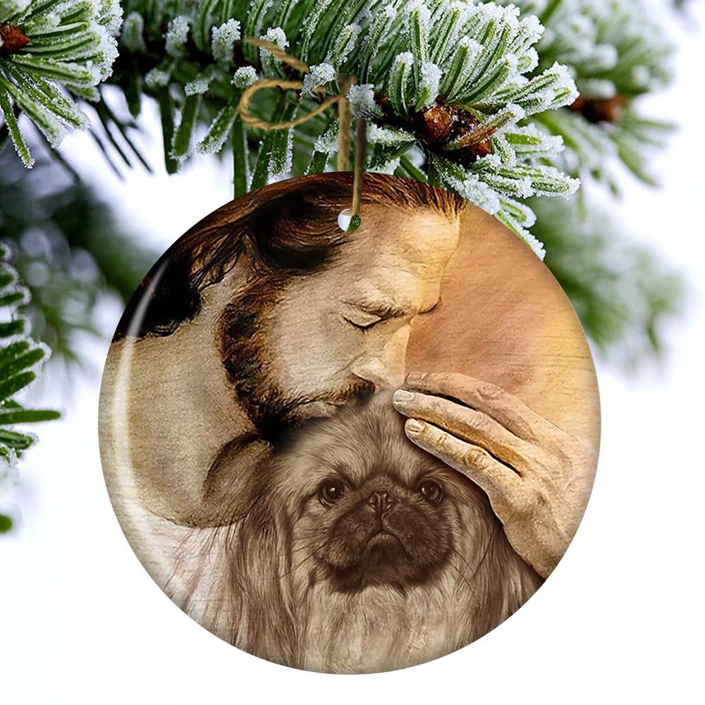 Pekingese With Jesus Porcelain/Ceramic Ornament