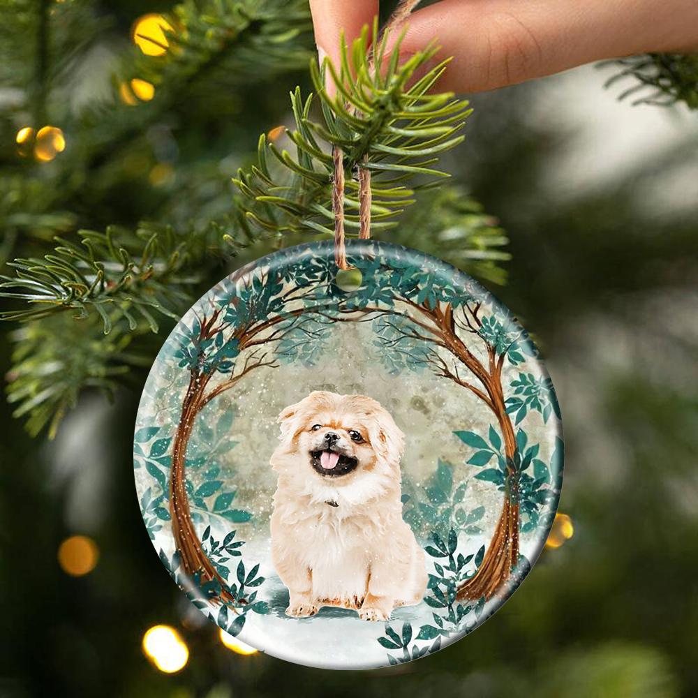 Pekingese Among Forest Porcelain/Ceramic Ornament