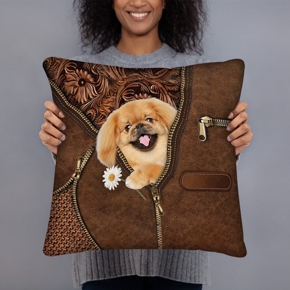 Pekingese Holding Daisy Pillow Case