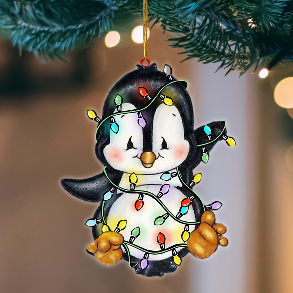Penguin Christmas Light Hanging Ornament