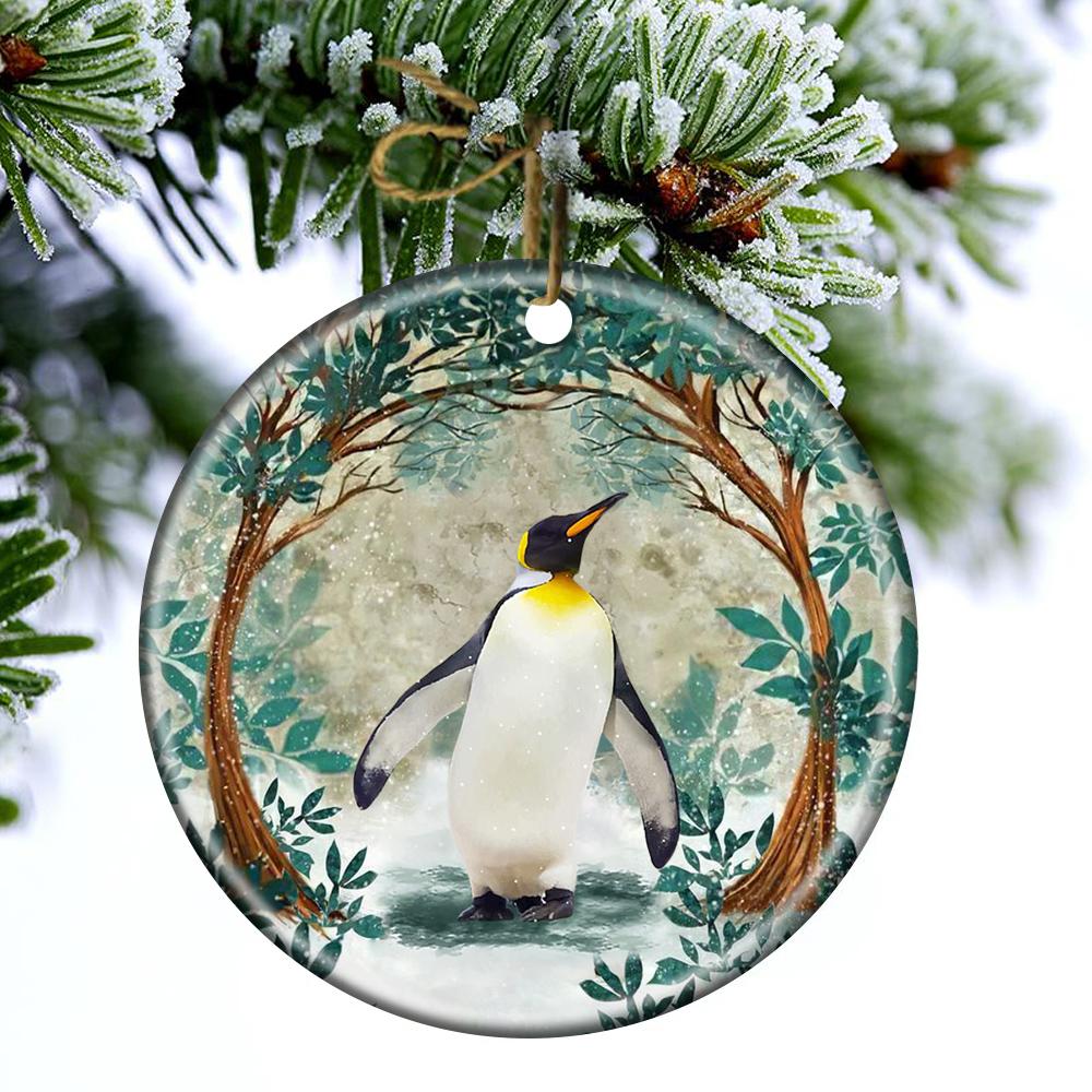 Penguin Among Forest Porcelain/Ceramic Ornament