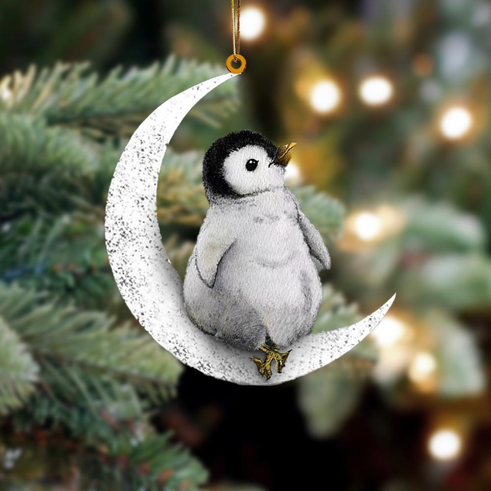 Penguin Sits On The Moon Hanging Ornament
