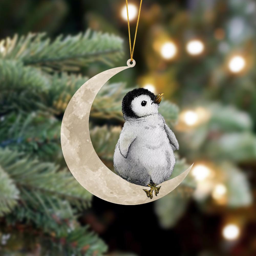 Penguin Sits On The Moon Hanging Ornament