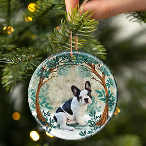 Pied French Bulldog Among Forest Porcelain/Ceramic Ornament