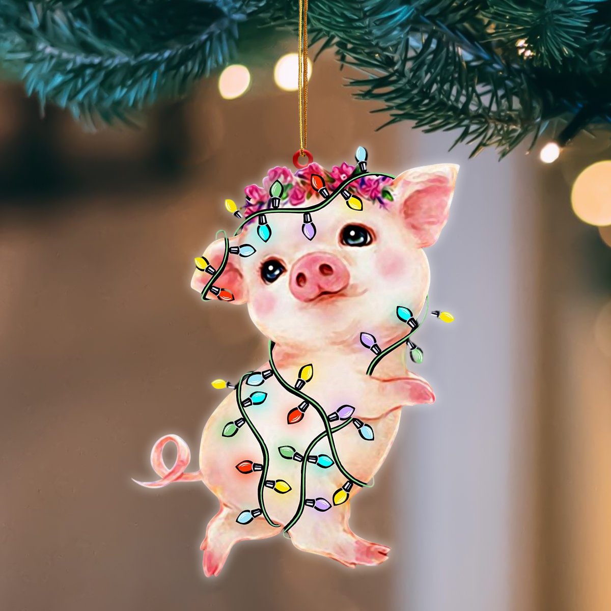 Pig Christmas Light Hanging Ornament