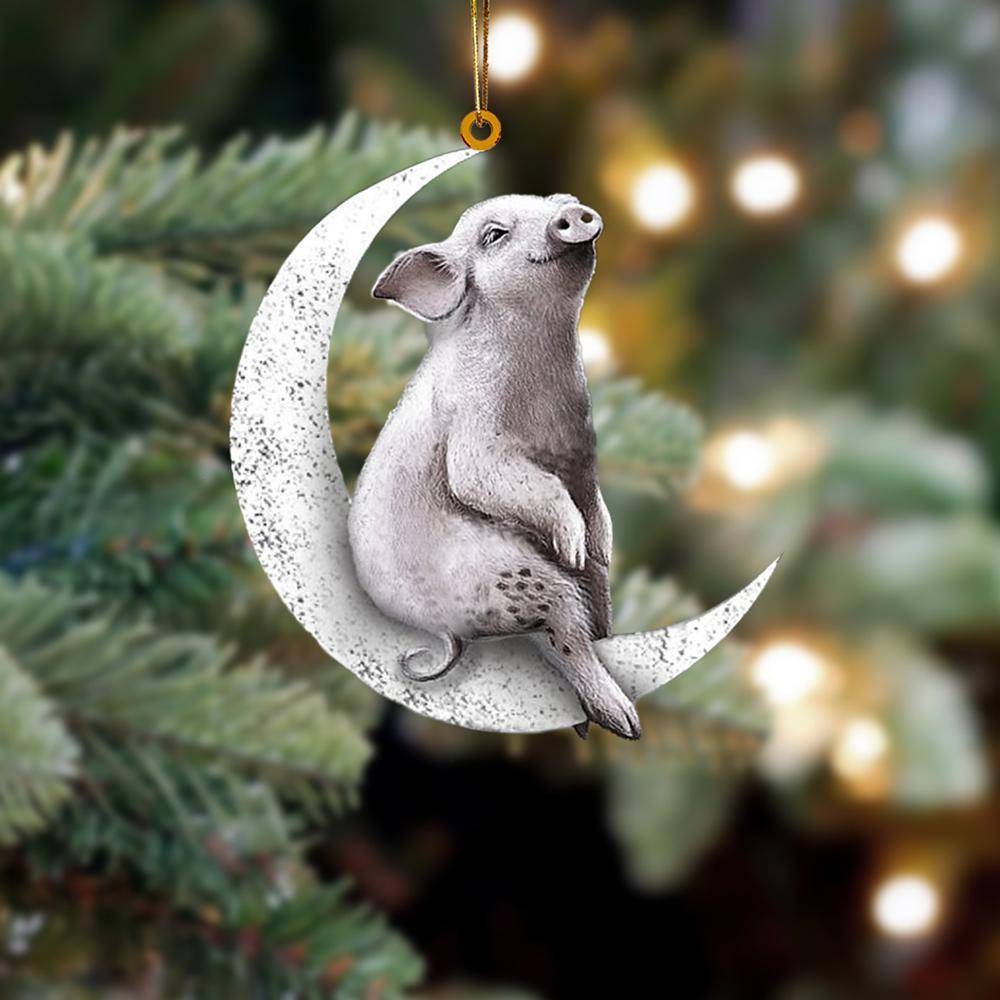 Pig Sits On The Moon Hanging Ornament