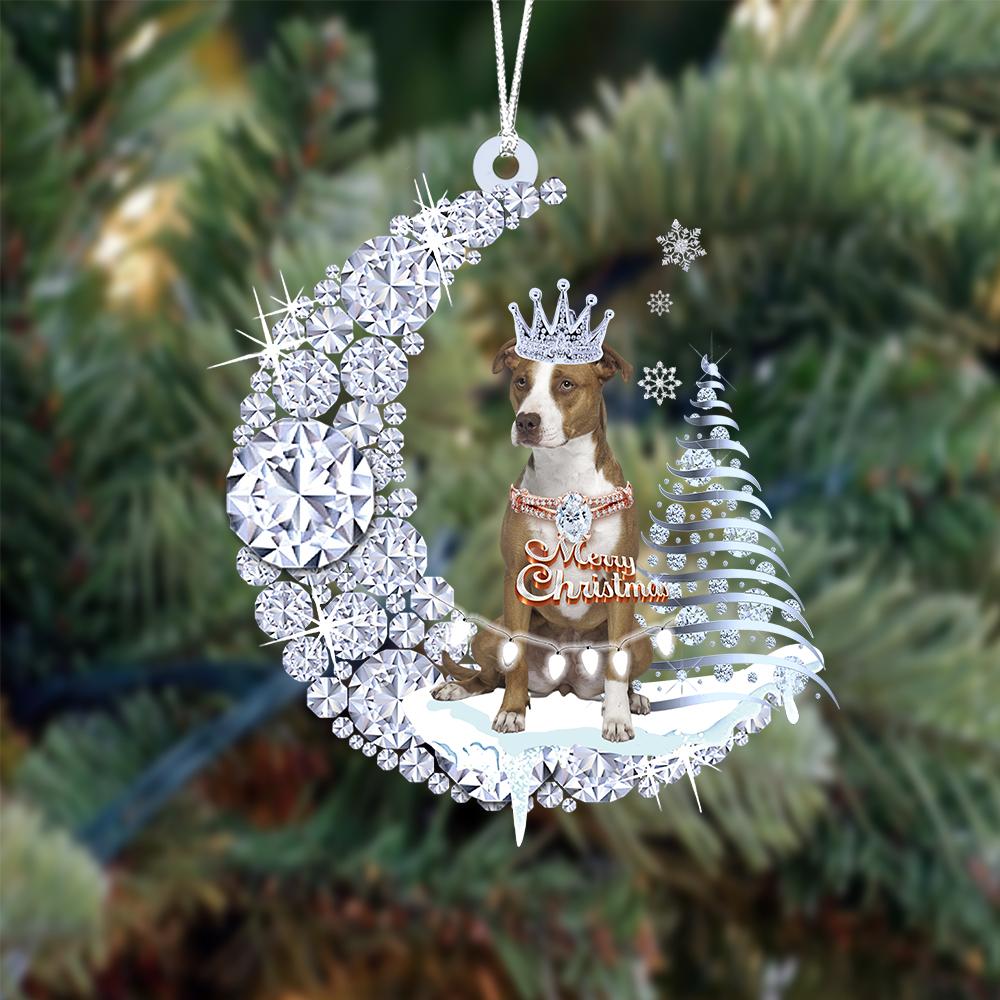Pit Bull Diamond Moon Merry Christmas Ornament