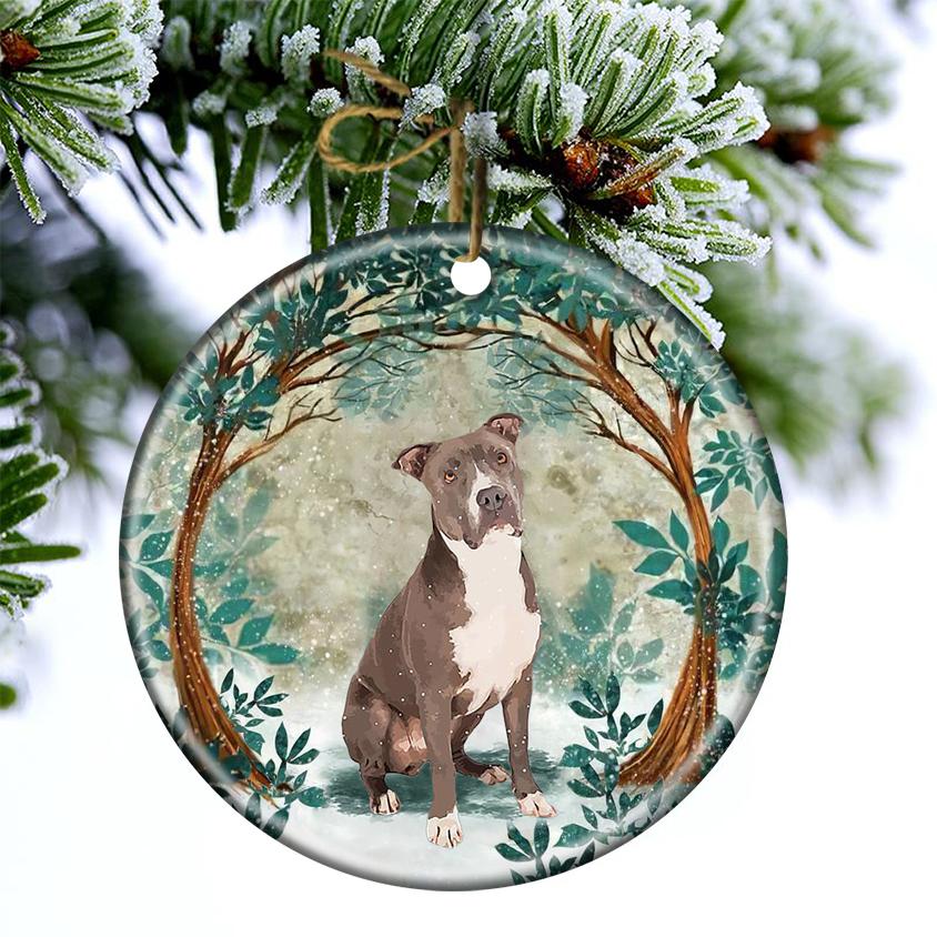 Pit Bull Among Forest Porcelain/Ceramic Ornament