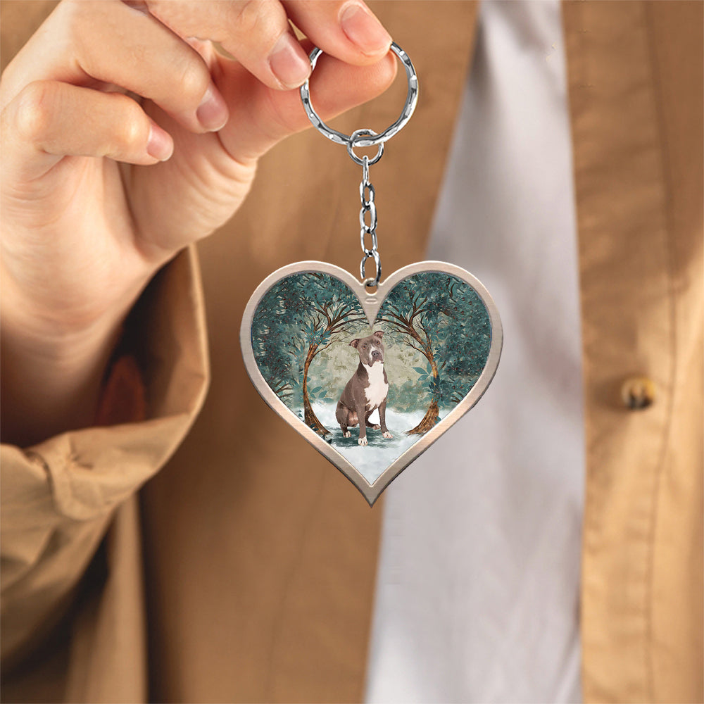 Pit Bull02 Heart Shape Stainless Steel Keychain