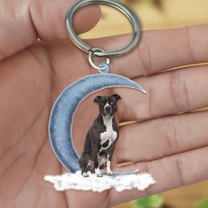 Pit Bull On The Moon Flat Acrylic Keychain