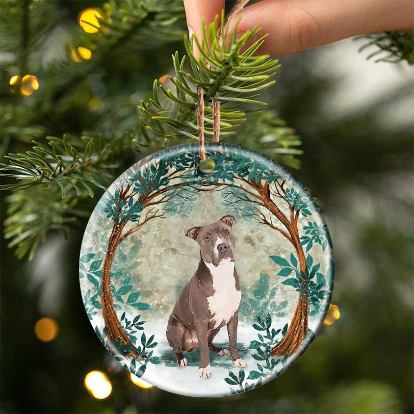 Pit Bull Among Forest Porcelain/Ceramic Ornament