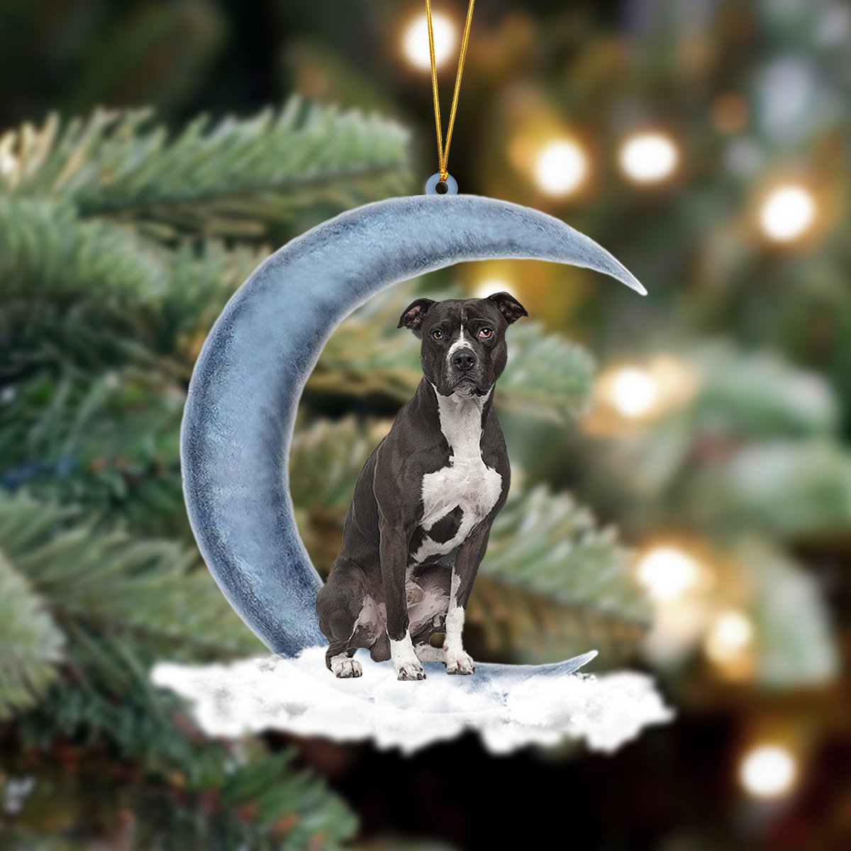 Pit Bull Sits On The Moon Hanging Ornament
