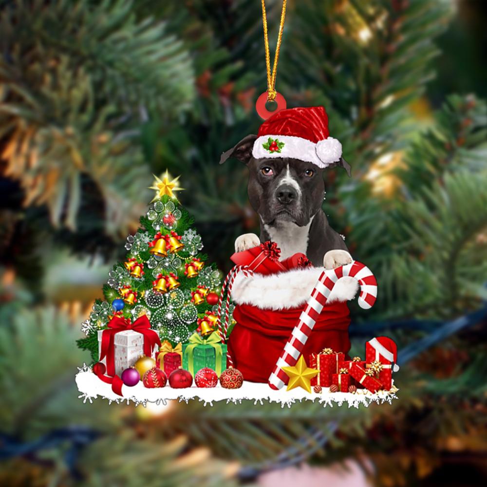 Pit Bull Gift Bag Merry Christmas Ornament