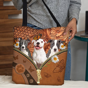 Pitbull Daisy Flower And Butterfly Tote Bag