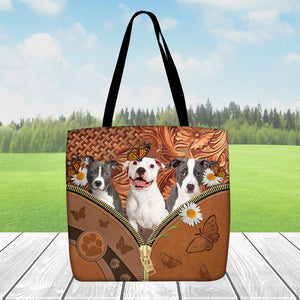 Pitbull Daisy Flower And Butterfly Tote Bag